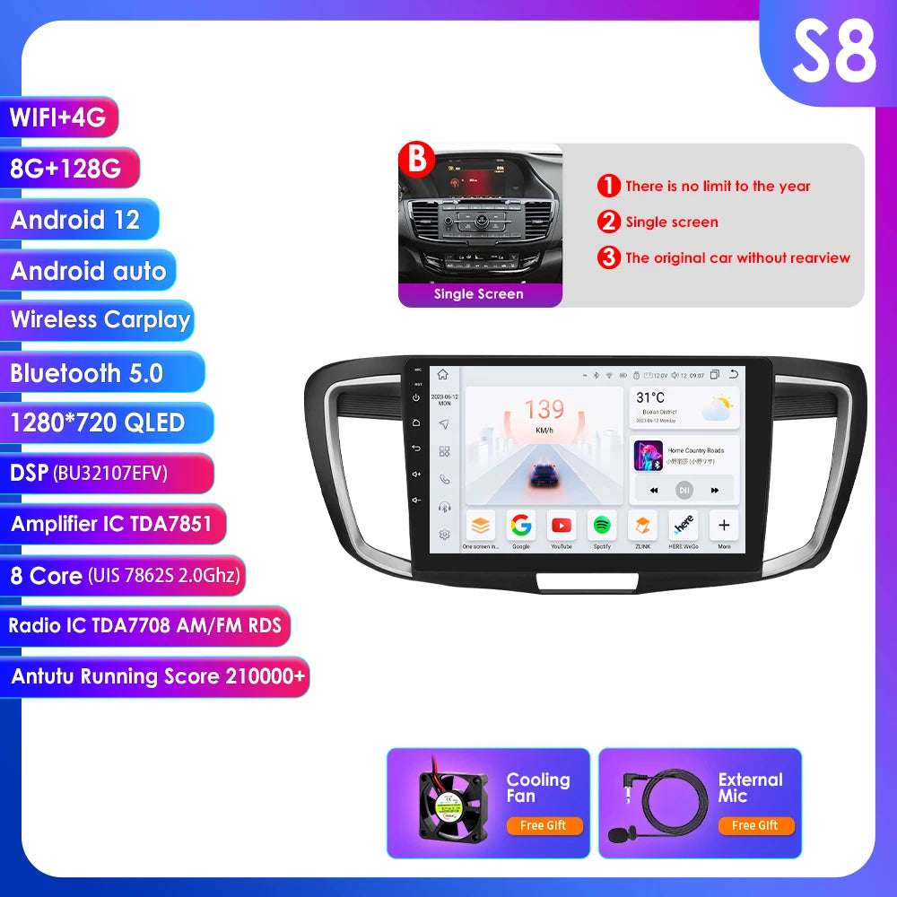 OSSURET Android Auto Car Radio for Honda Accord 9th Gen
