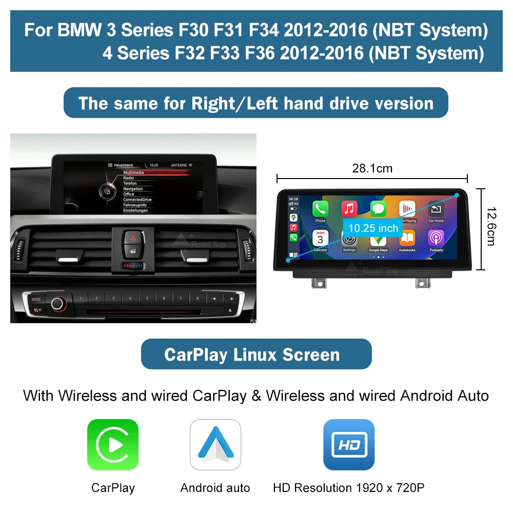 Road Top CarPlay Android Auto Multimedia Display For BMW