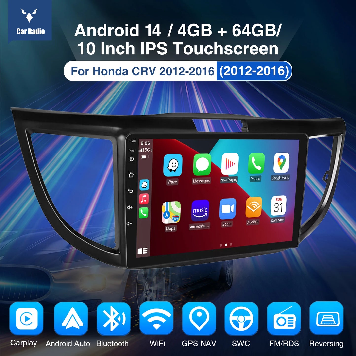 ESSGOO 10 Inch Car Stereo With CarPlay Android Auto GPS