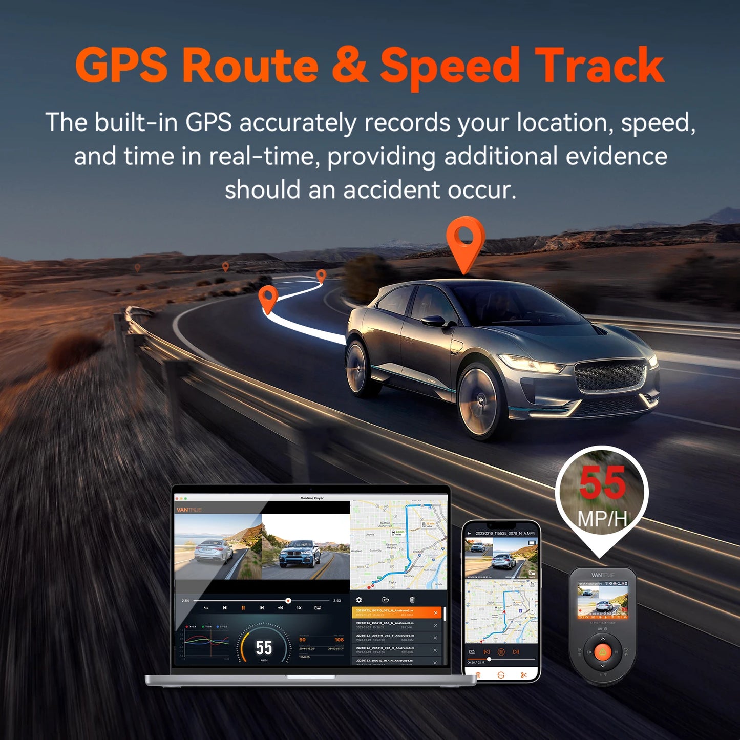 Vantrue S1pro Dash Cam 2.7K Front Rear 60FPS GPS Vision