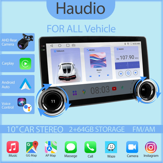 Haudio Double Din Car Stereo With Wireless CarPlay Android Auto
