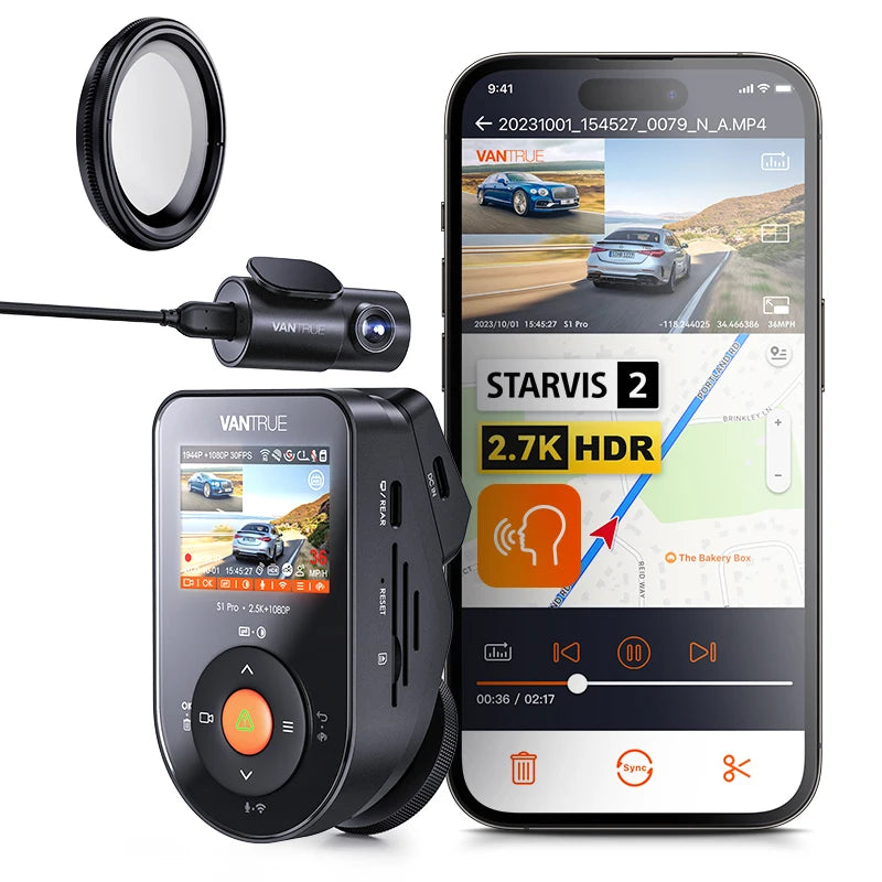 Vantrue S1pro Dash Cam 2.7K Front Rear 60FPS GPS Vision
