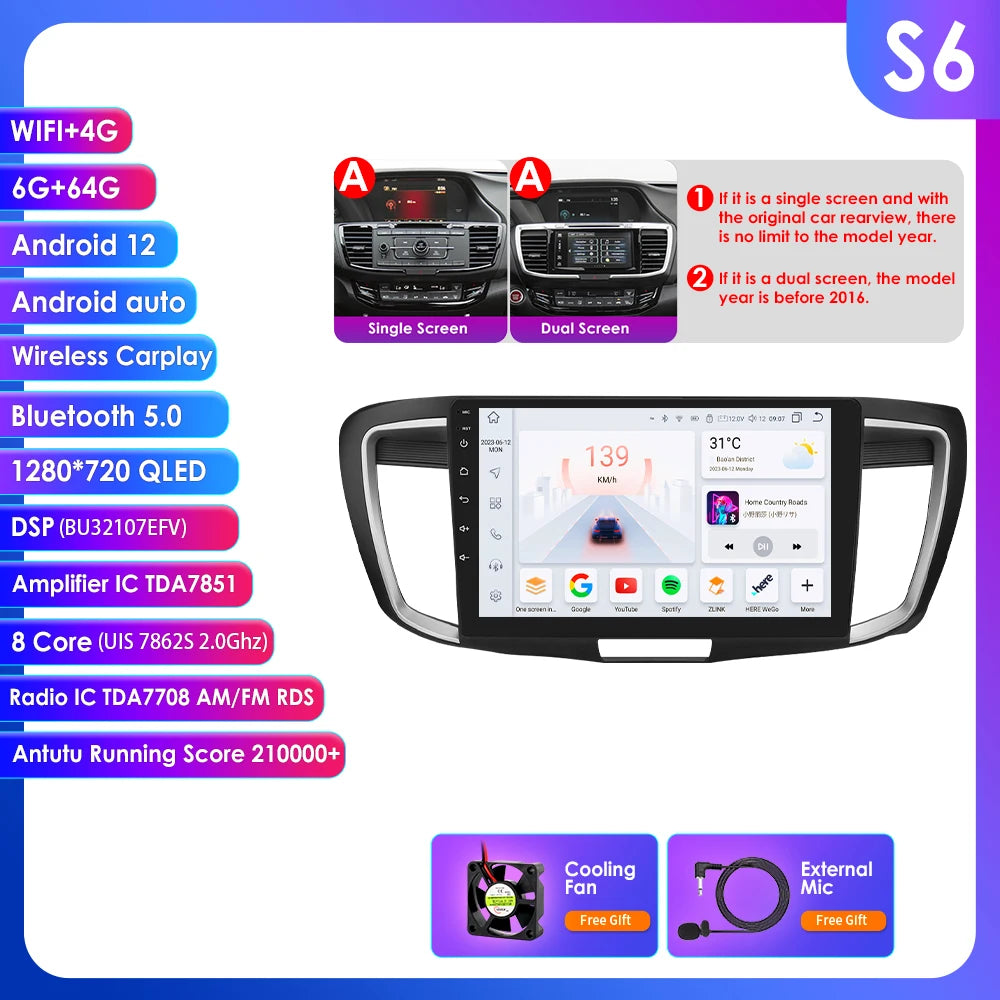 OSSURET Android Auto Car Radio for Honda Accord 9th Gen