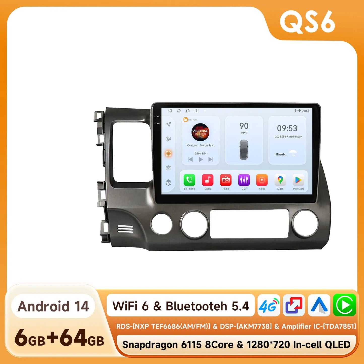 OSSURET Android 12 Car Radio For Honda Civic GPS Navi