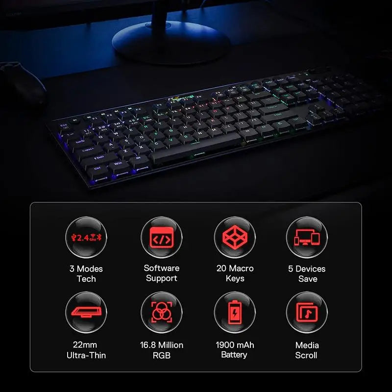 Redragon K618 Horus Wireless RGB Mechanical Keyboard Tri Mode