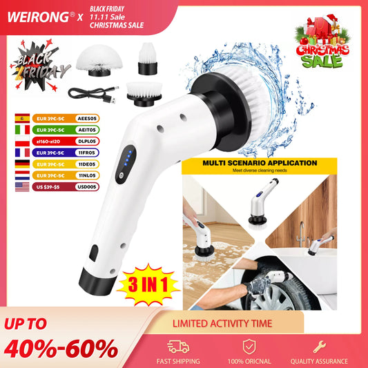WEIRONG 3 In 1 Electric Cleaning Brush Cordless Spin Scrubber