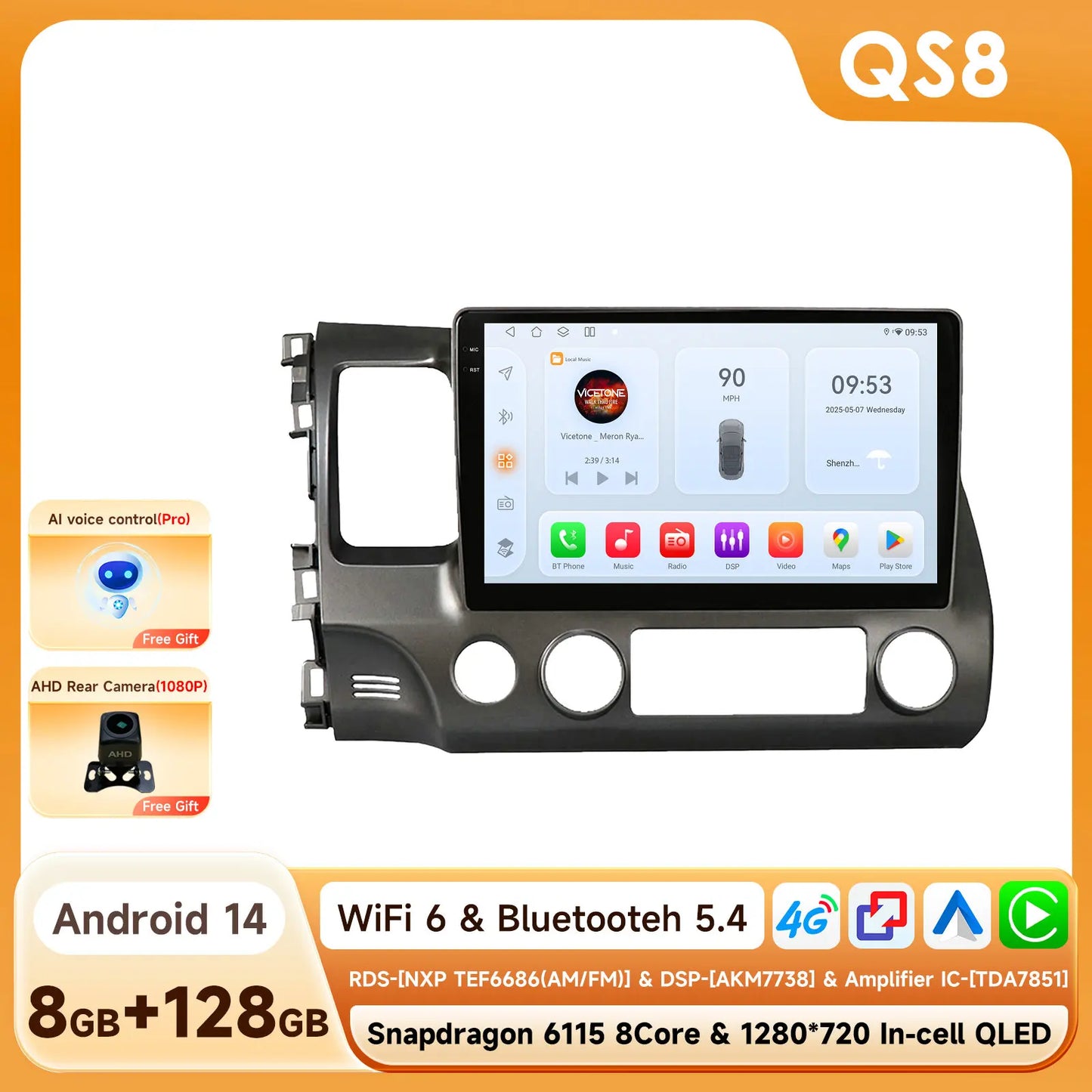 OSSURET Android 12 Car Radio For Honda Civic GPS Navi