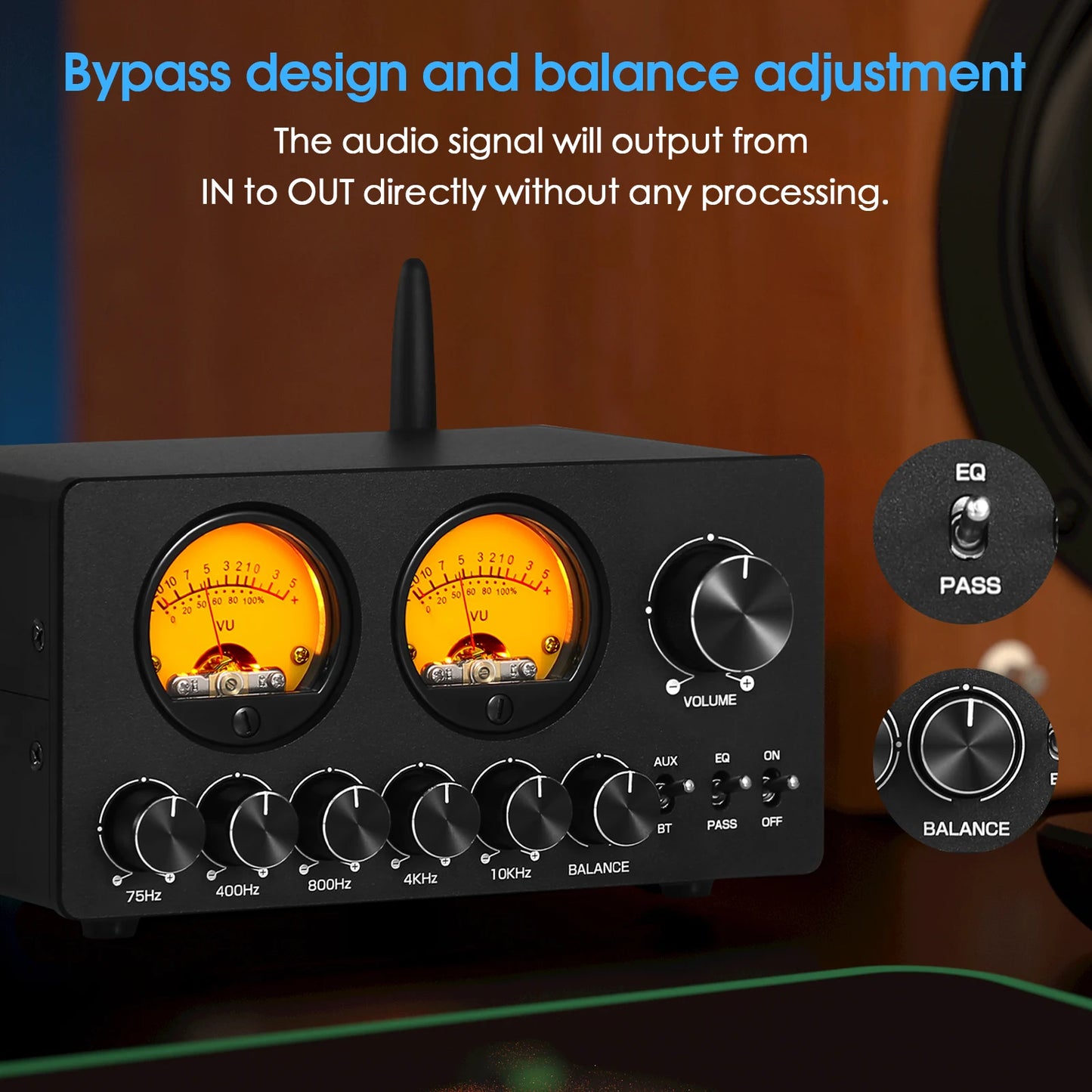 Douk Audio EQ5 Pro Mini 5Band EQ Preamp Bluetooth Stereo Equalizer with VU Meter