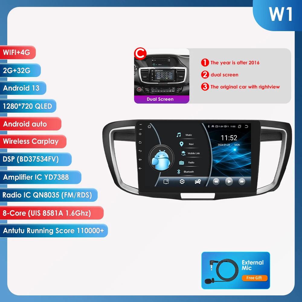 OSSURET Android Auto Car Radio for Honda Accord 9th Gen