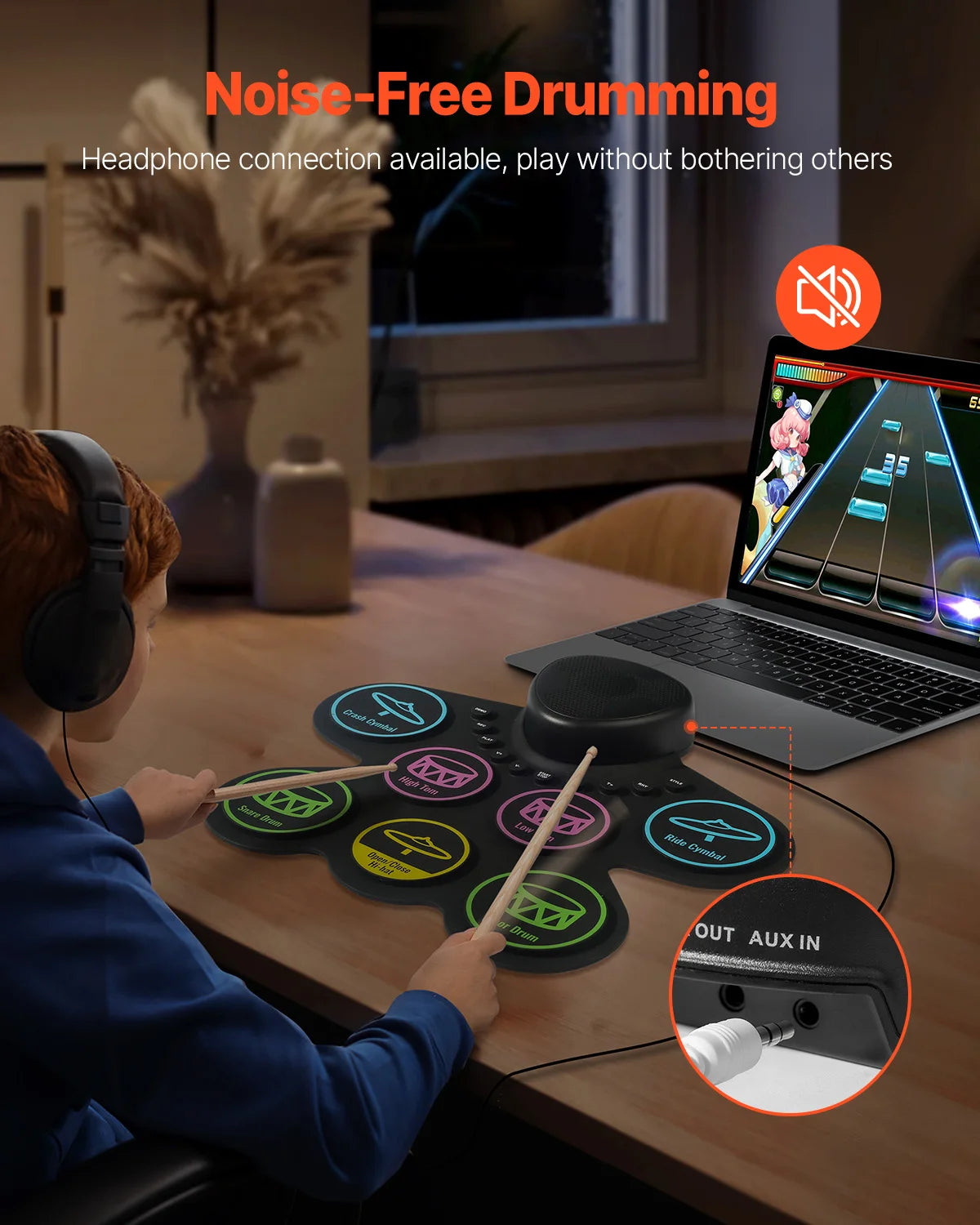 SucceBuy 7 Pad 9 Pad Roll Up Electronic Drum Set