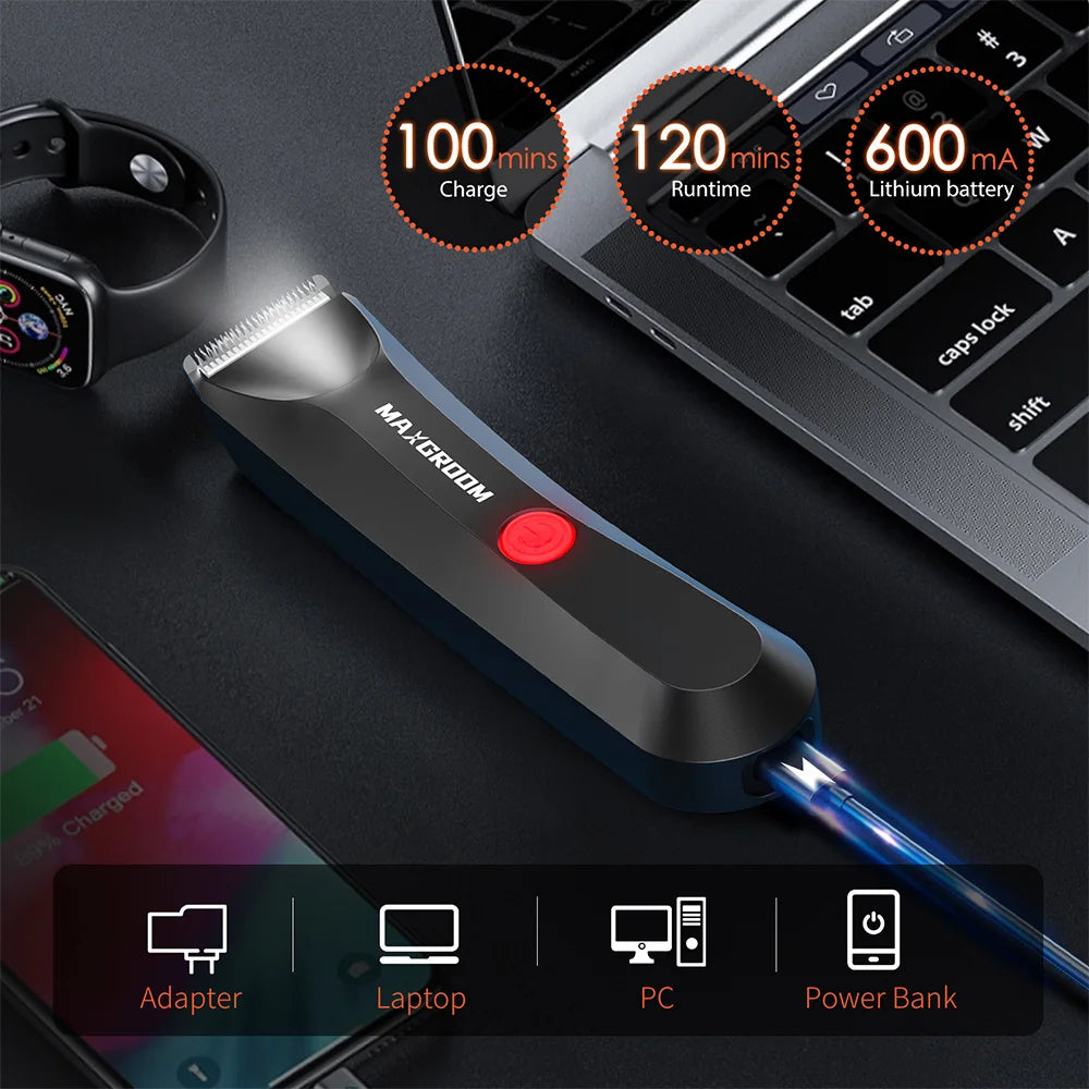 MAXGROOM Body Hair Trimmer IPX7 Waterproof With LED Light