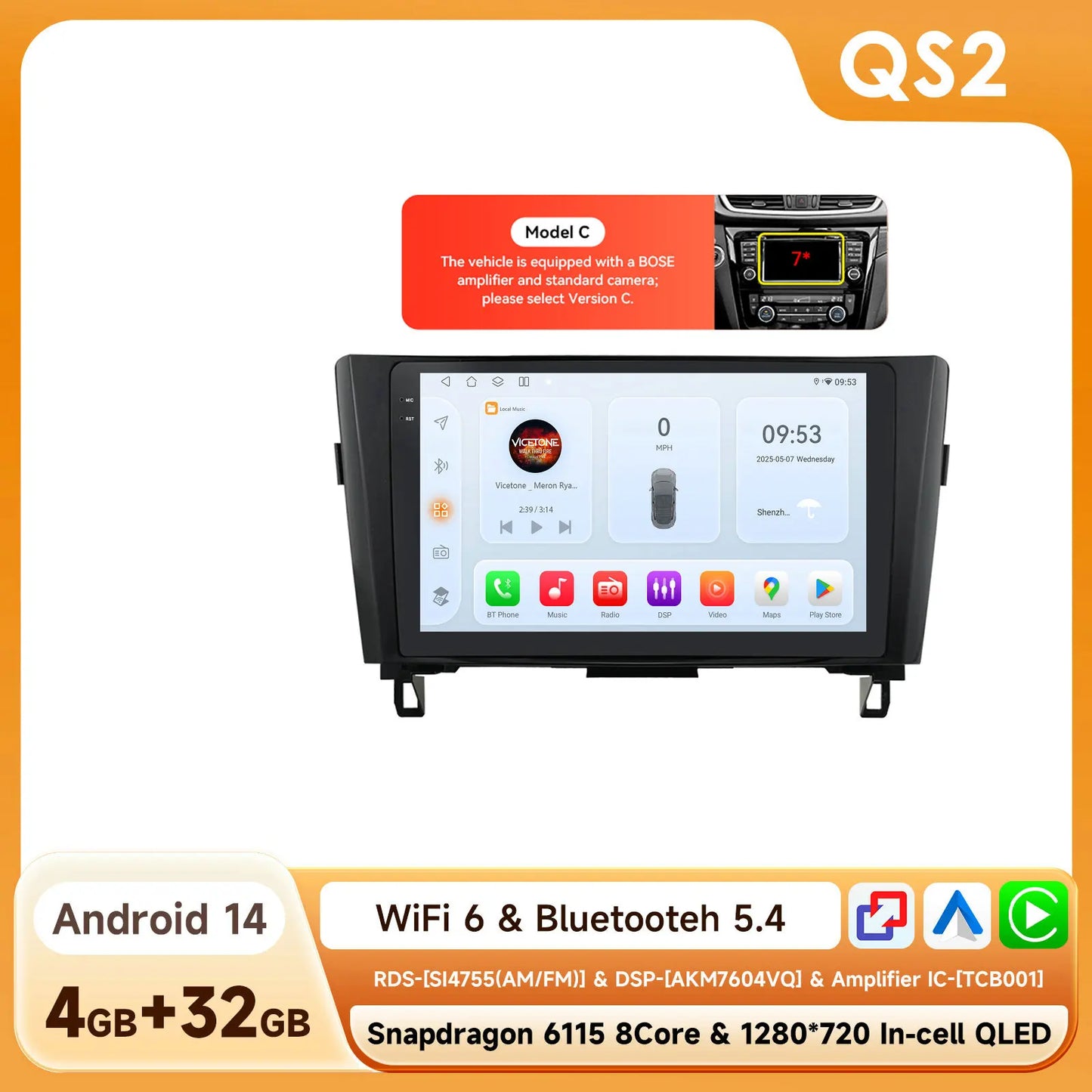 OSSURE Android 14 Car Stereo Nissan Qashqai J11 2DIN
