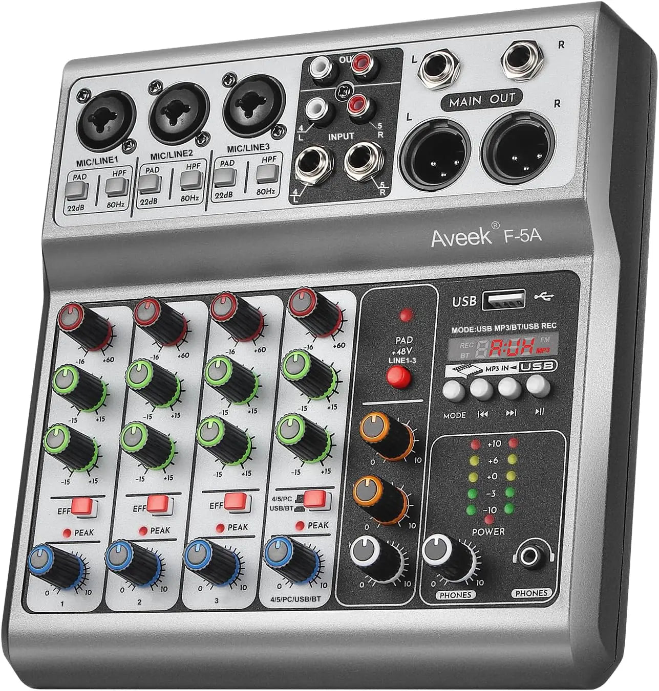 Aveek 5 Channel USB Bluetooth Audio Mixer Studio Sound Board