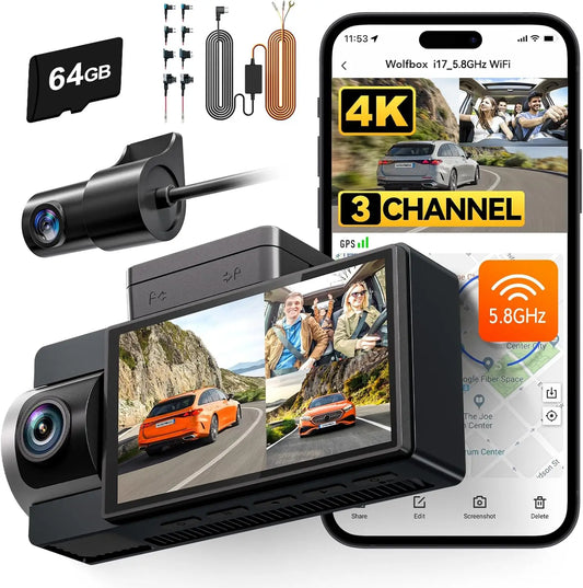 WOLFBOX I17 4K Dash Cam Front Rear GPS Night Vision