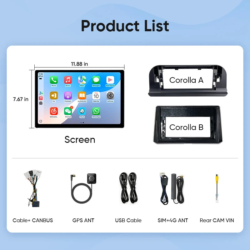 Ainavi Wireless CarPlay Android Auto Car Stereo Toyota Corolla E210