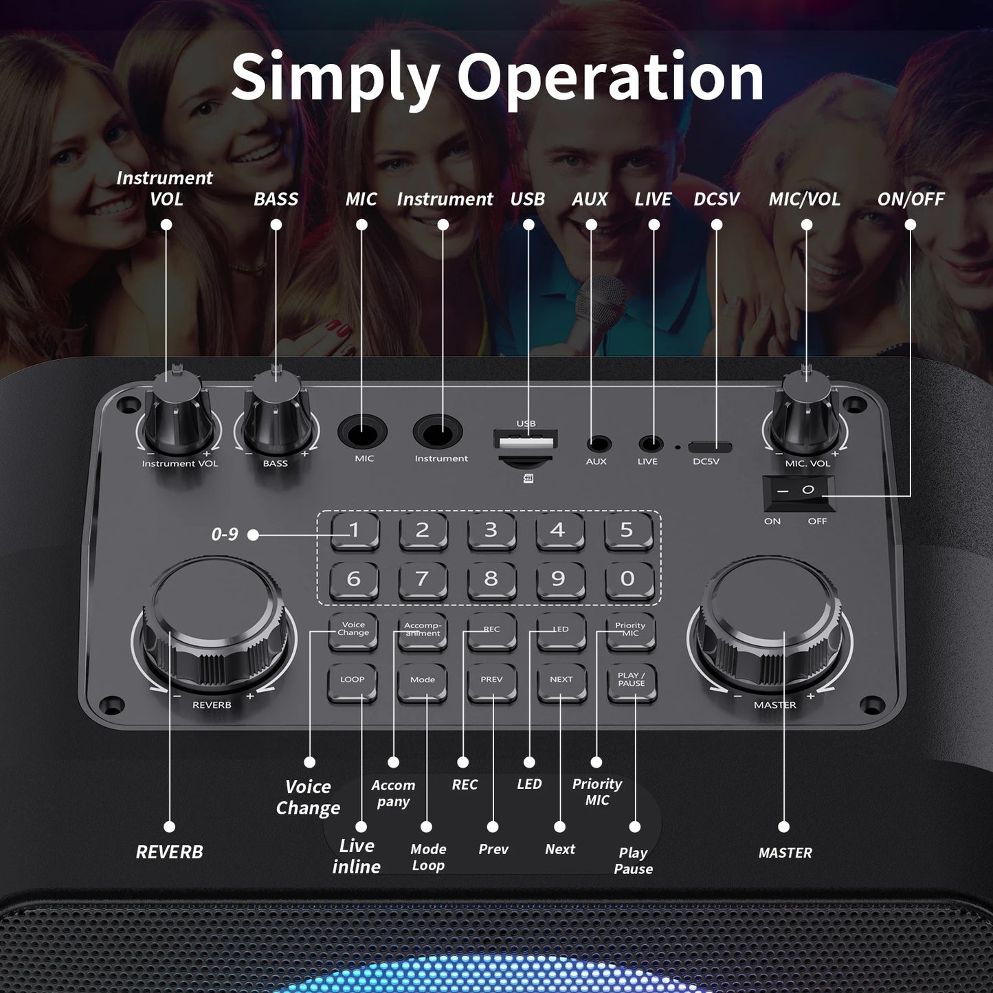 FanFun 2 Wireless Microphones Karaoke Machine T19T Speaker Treble Bass