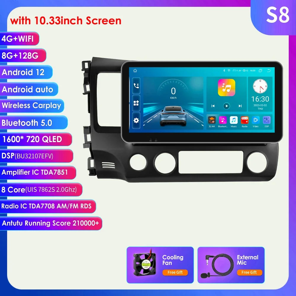 OSSURET Android 12 Car Radio For Honda Civic GPS Navi