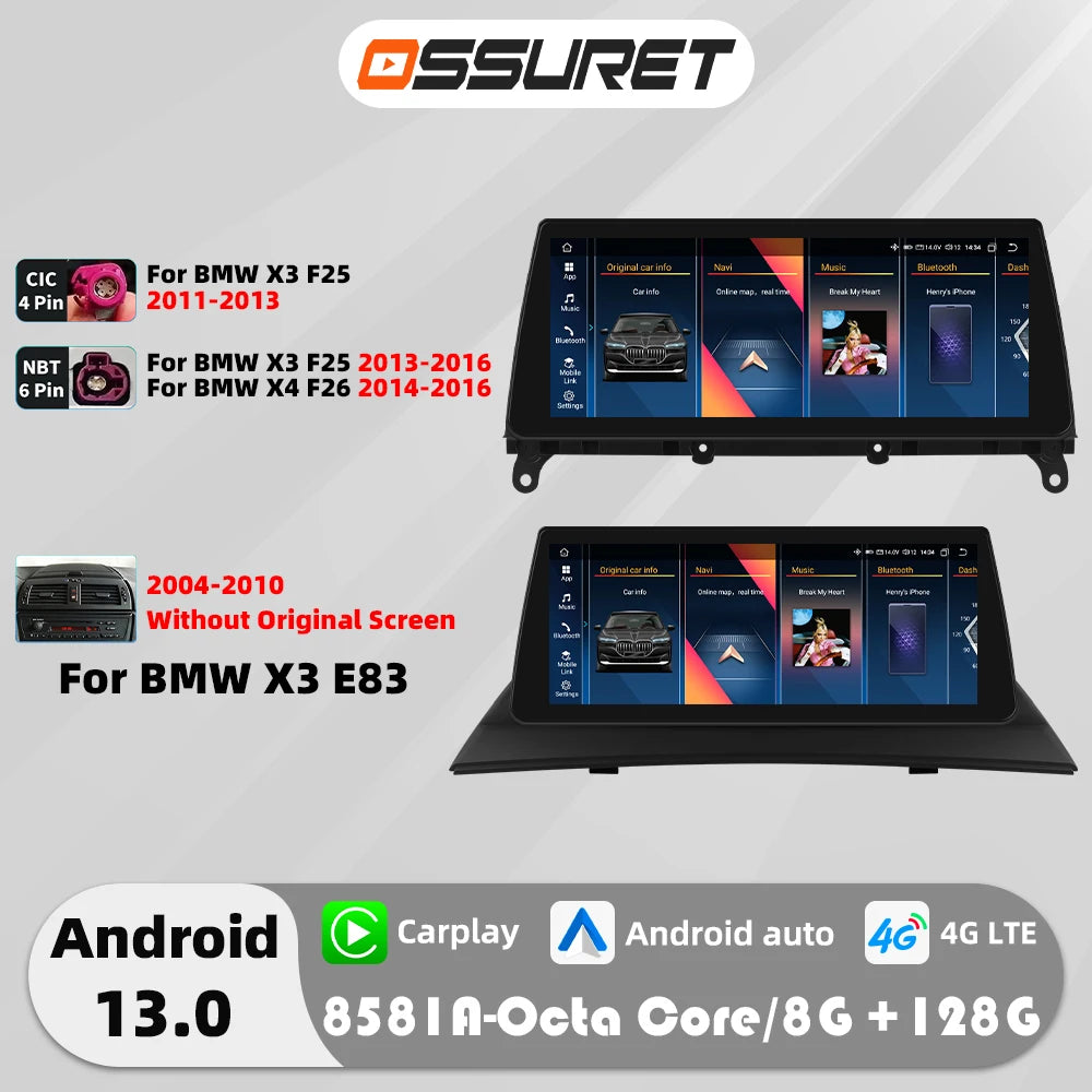 OSSURET CarPlay Android 13 Autoradio BMW X3 X4 F26 F25
