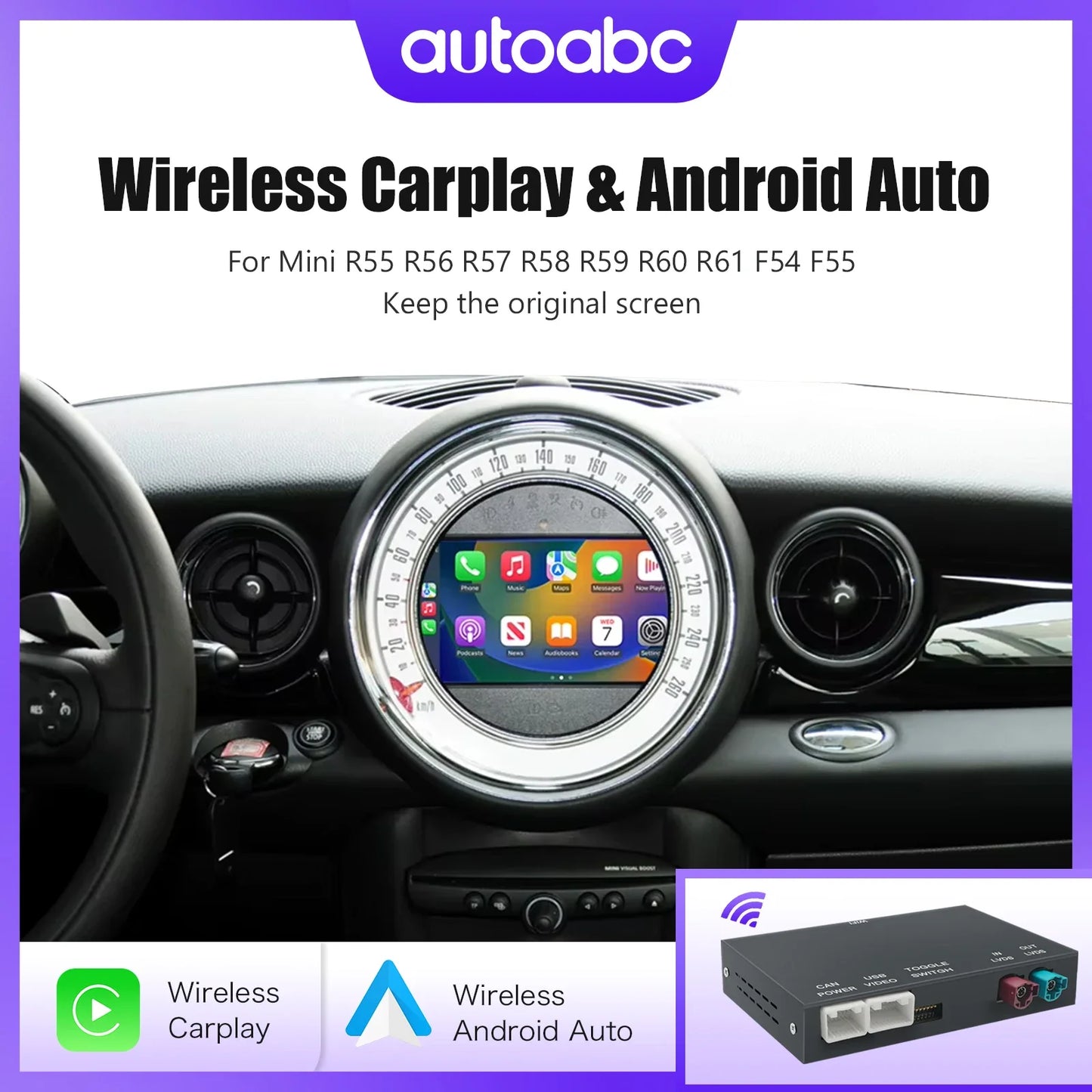 AUTOABC Wireless CarPlay Android Auto For Mini Cooper