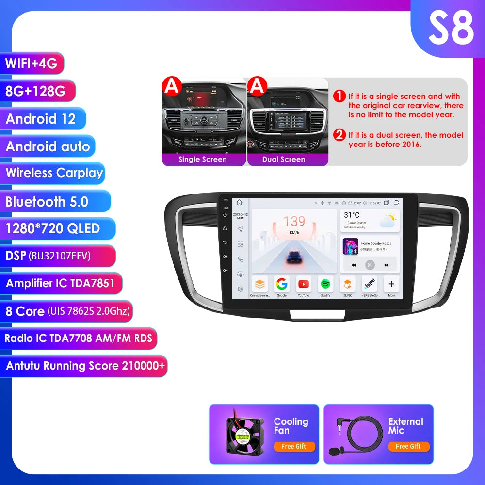 OSSURET Android Auto Car Radio for Honda Accord 9th Gen