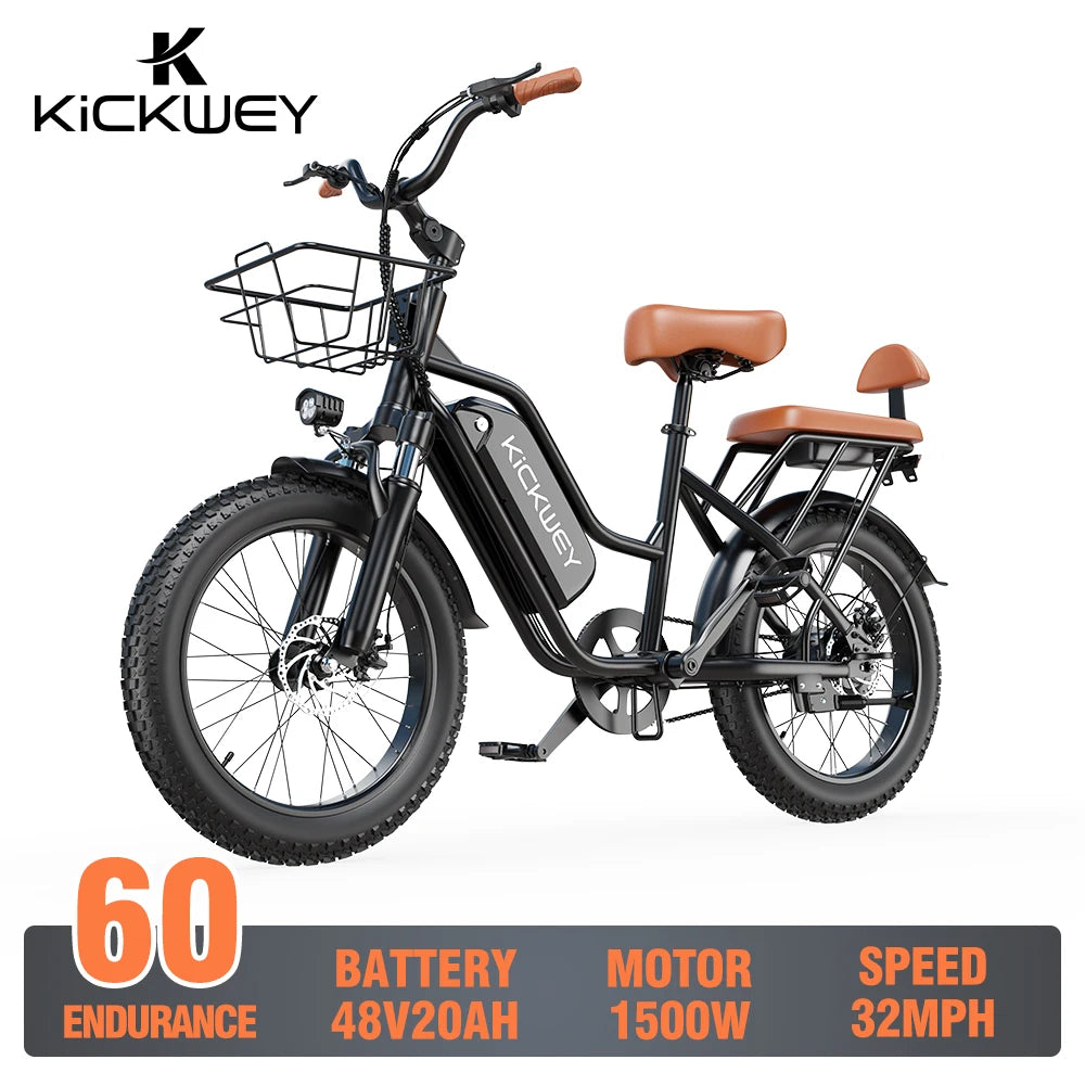 Kickwey Electric Mountain Bike 48V 20Ah 1500W Peak UL2849 Battery Up To 50 Miles