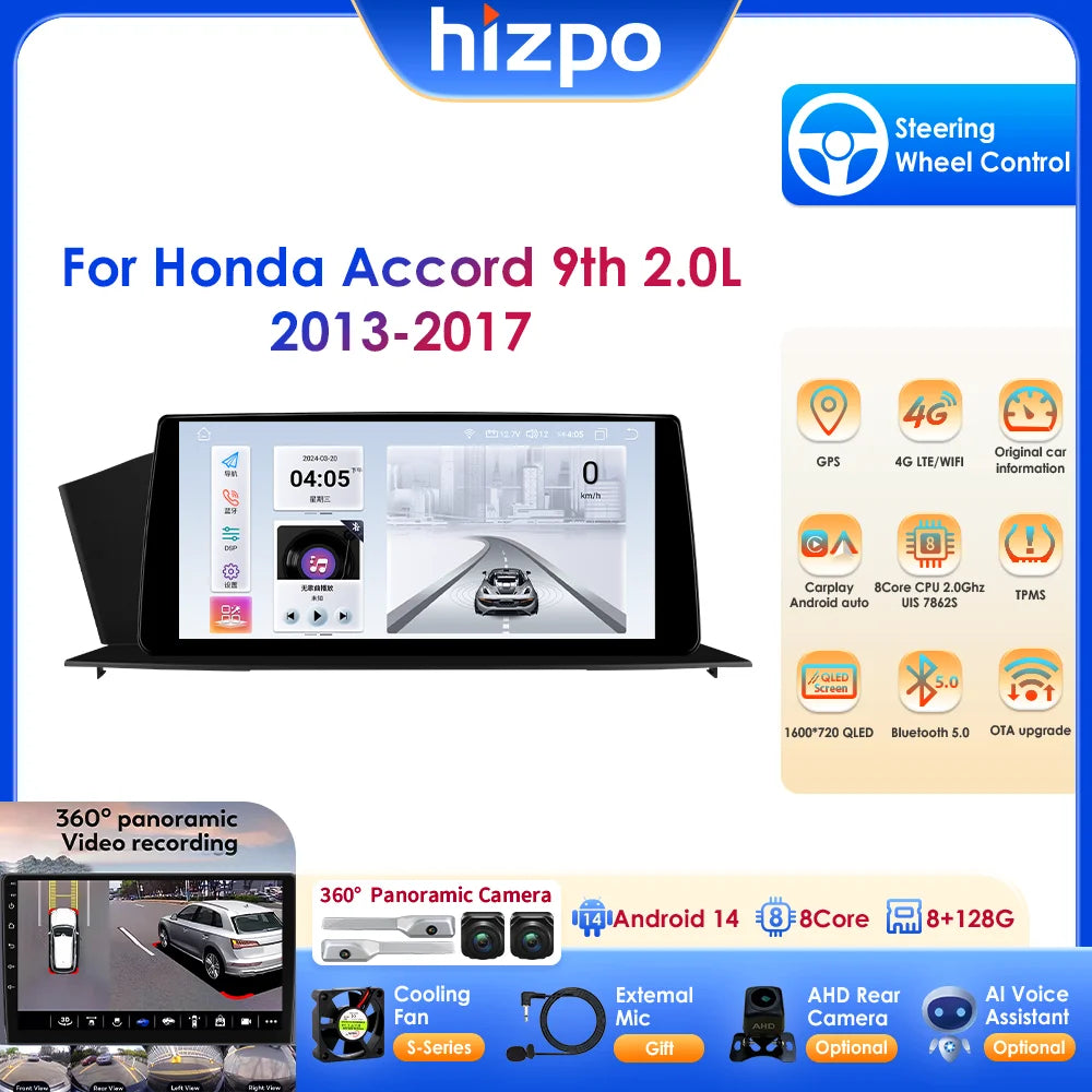 HIZPO Android Auto CarPlay Screen For Honda Accord Radio GPS DSP BT 4G