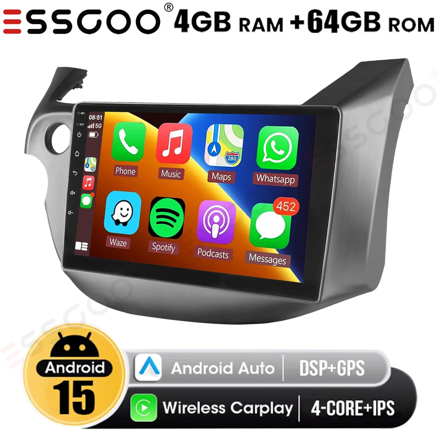 ESSGOO Android Car Stereo Apple CarPlay For Honda Jazz