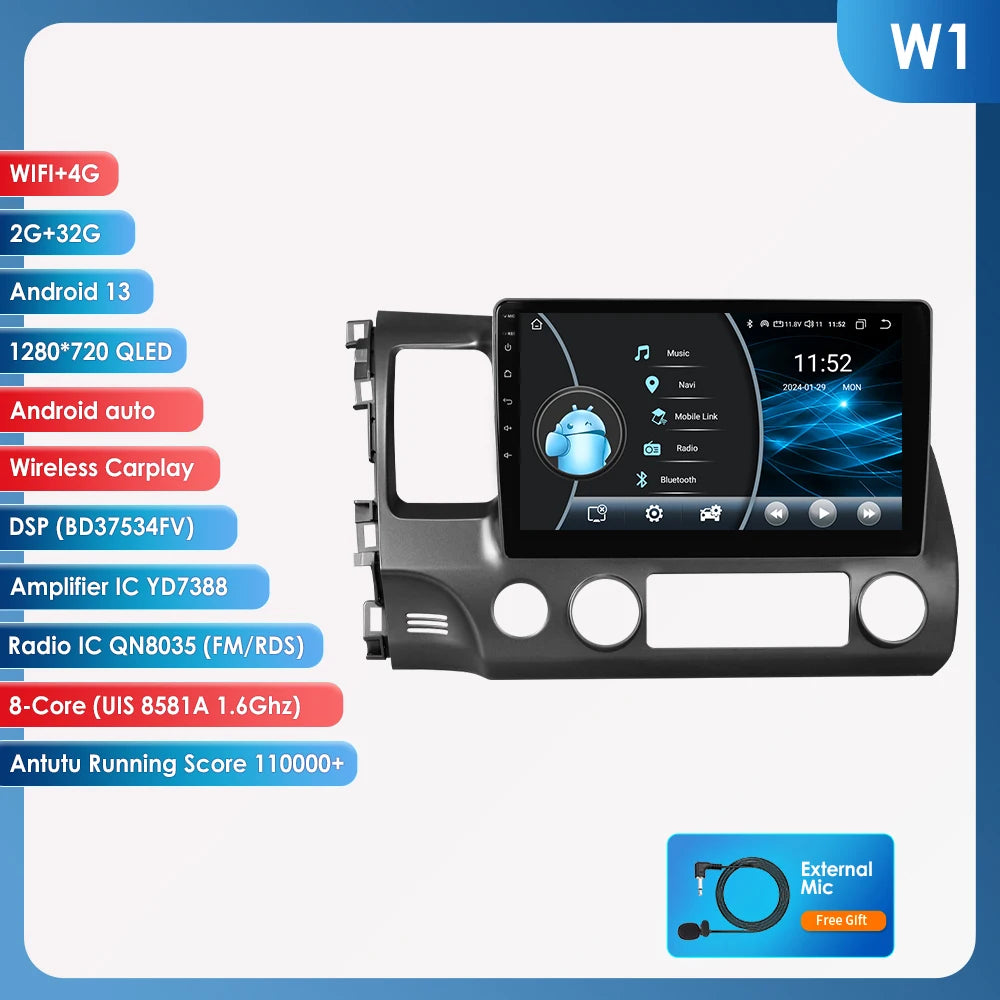 OSSURET Android 12 Car Radio For Honda Civic GPS Navi