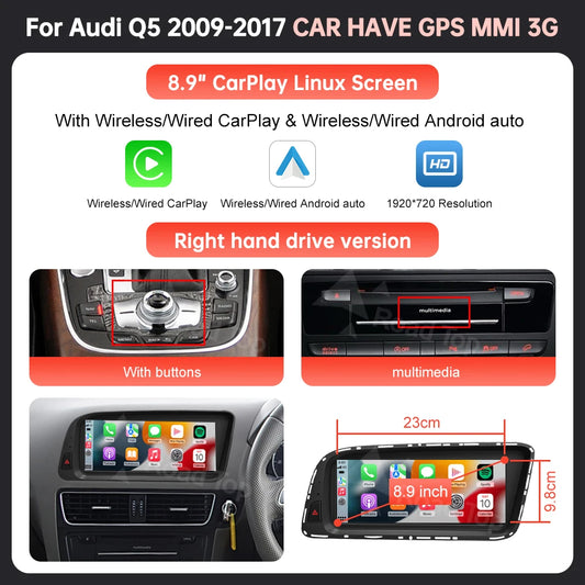 Wincago Audi Q5 Touchscreen Display With Wireless CarPlay Android Auto
