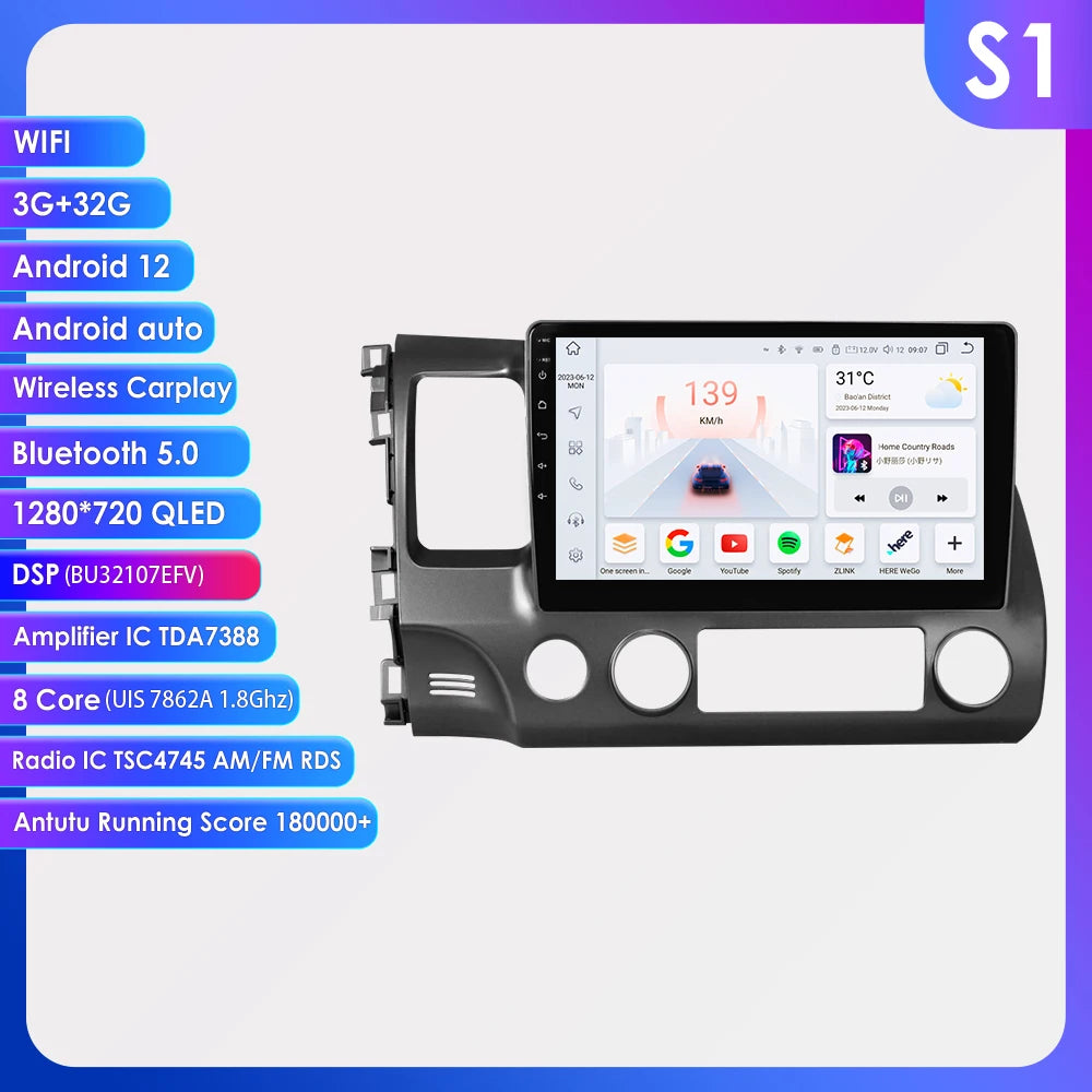 OSSURET Android 12 Car Radio For Honda Civic GPS Navi