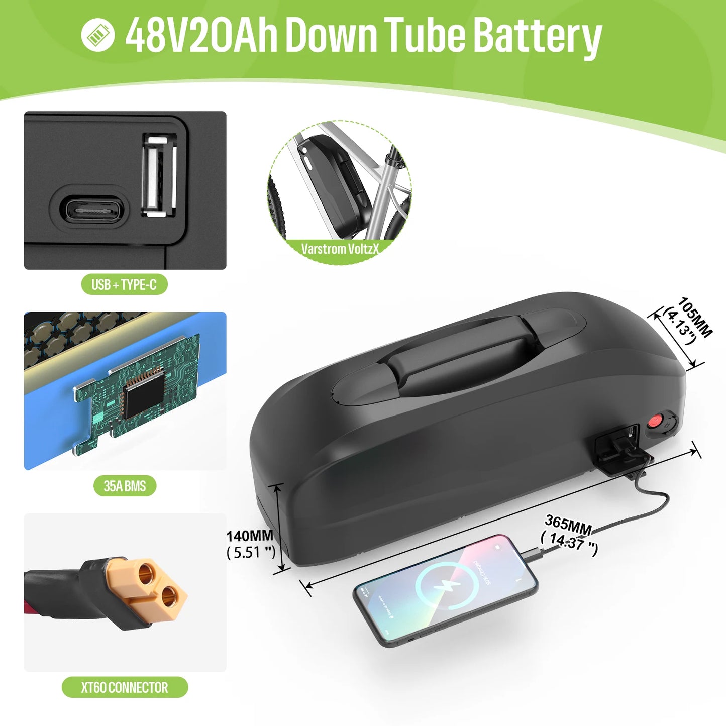 Varstrom Ebike Battery 36 52V Lithium Pack For Bafang Tongsheng