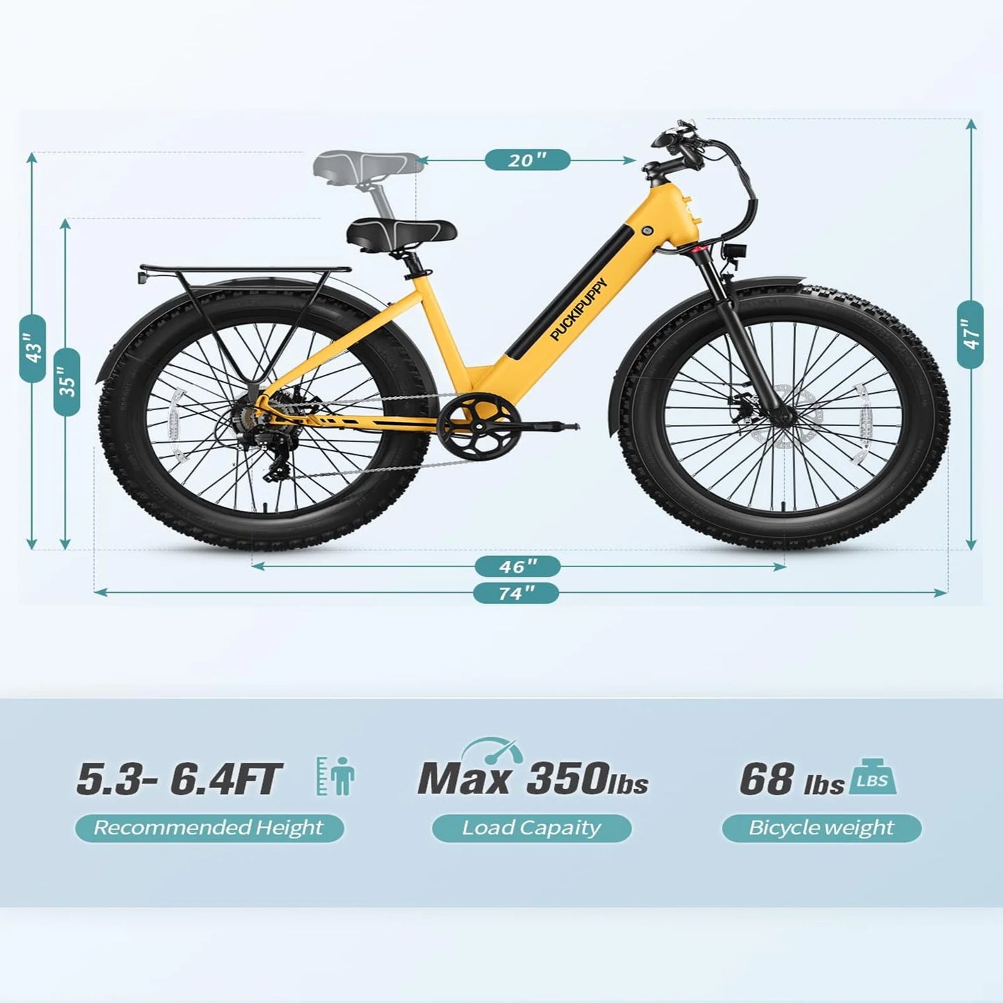 Puckipuppy Samoyed Electric Bike 960W Peak 28MPH Fat Tire
