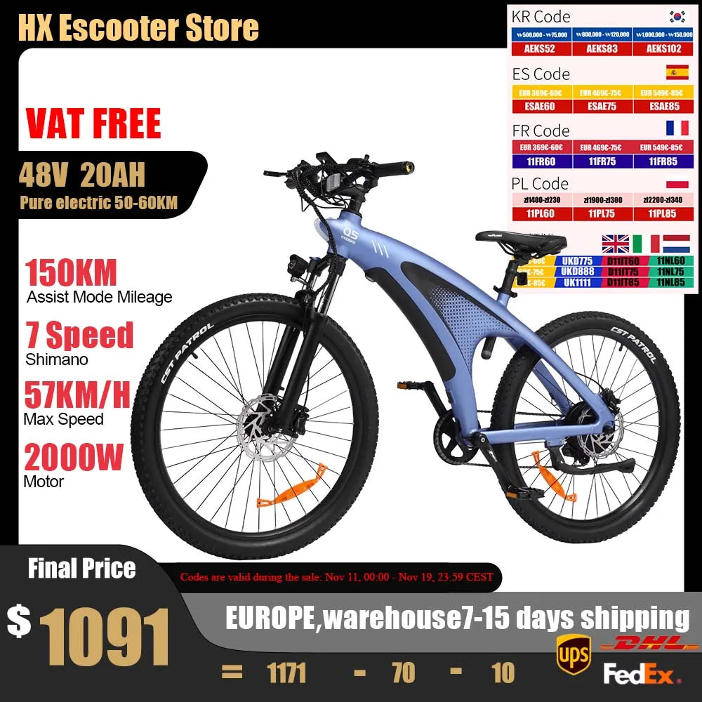 HUANCI HX Q5 2000W Electric Mountain Ebike Removable Battery