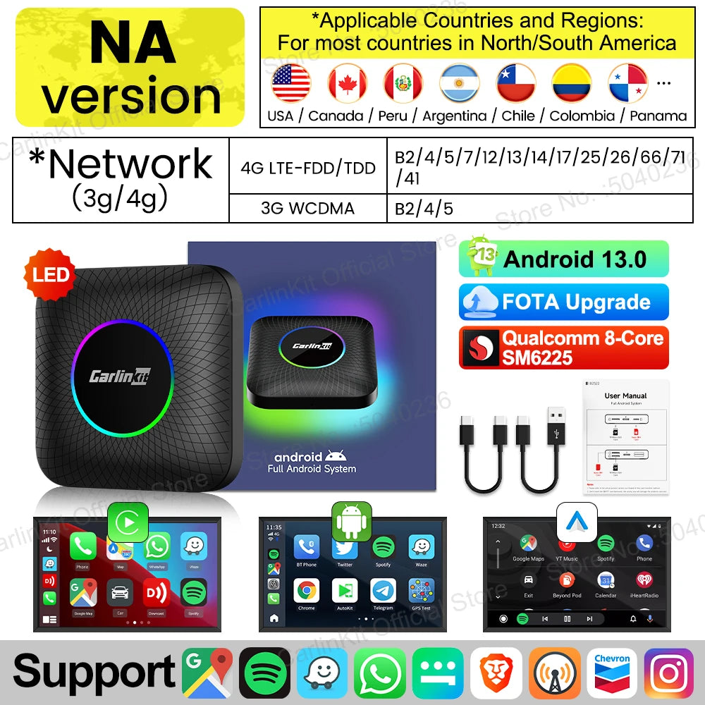 Carlinkit Android 13 CarPlay AI Box Wireless Android Auto 8G 128G Netflix
