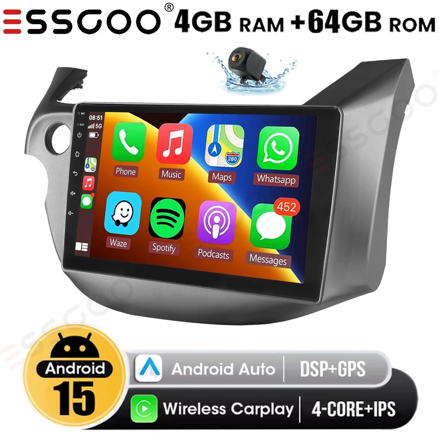 ESSGOO Android Car Stereo Apple CarPlay For Honda Jazz
