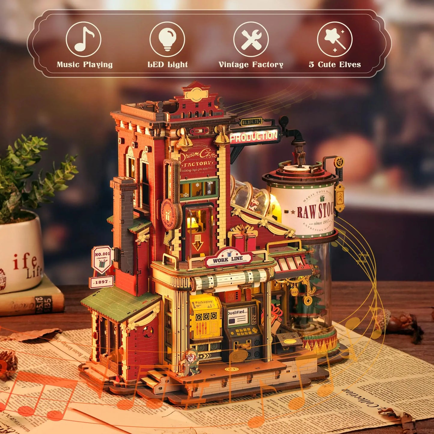 Robotime Rokr Dream Gift Factory 3D Wooden Puzzle With Lights And Music