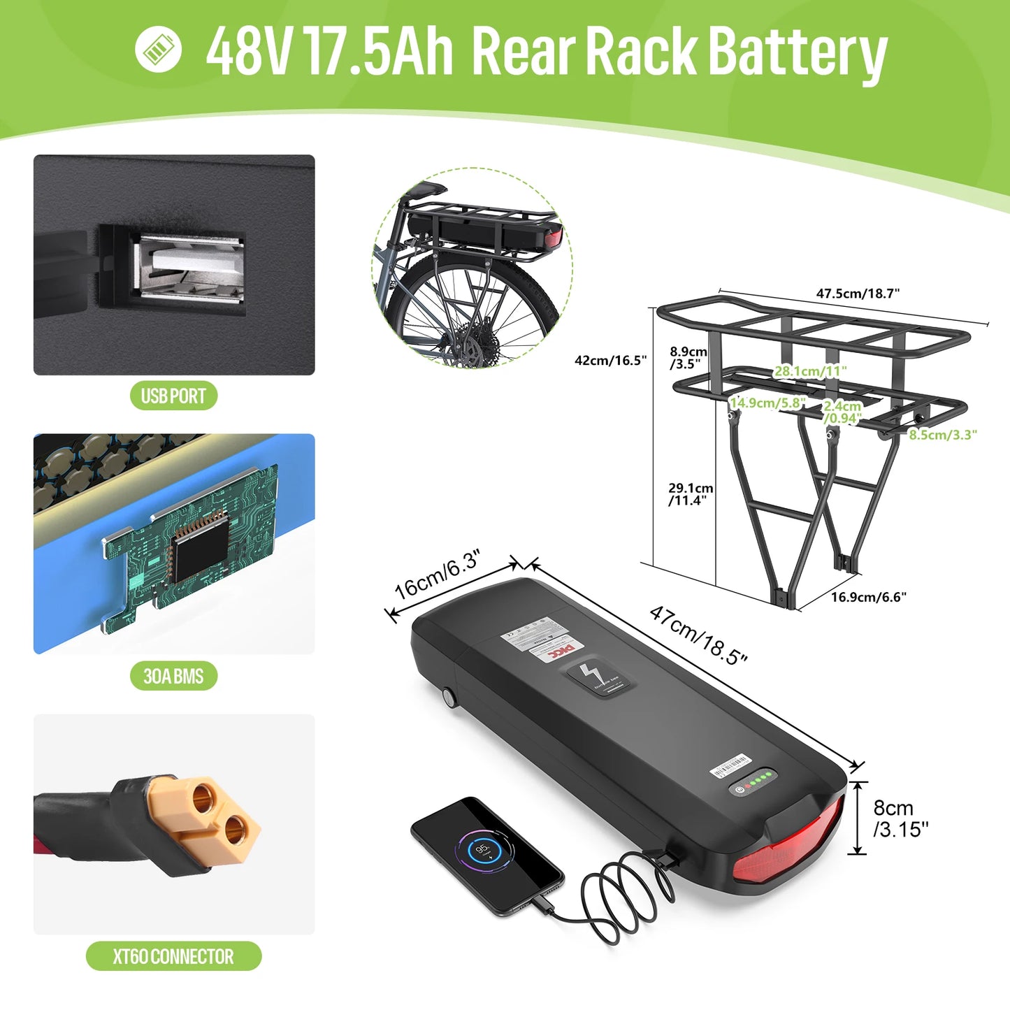 Varstrom Ebike Battery 36 52V Lithium Pack For Bafang Tongsheng